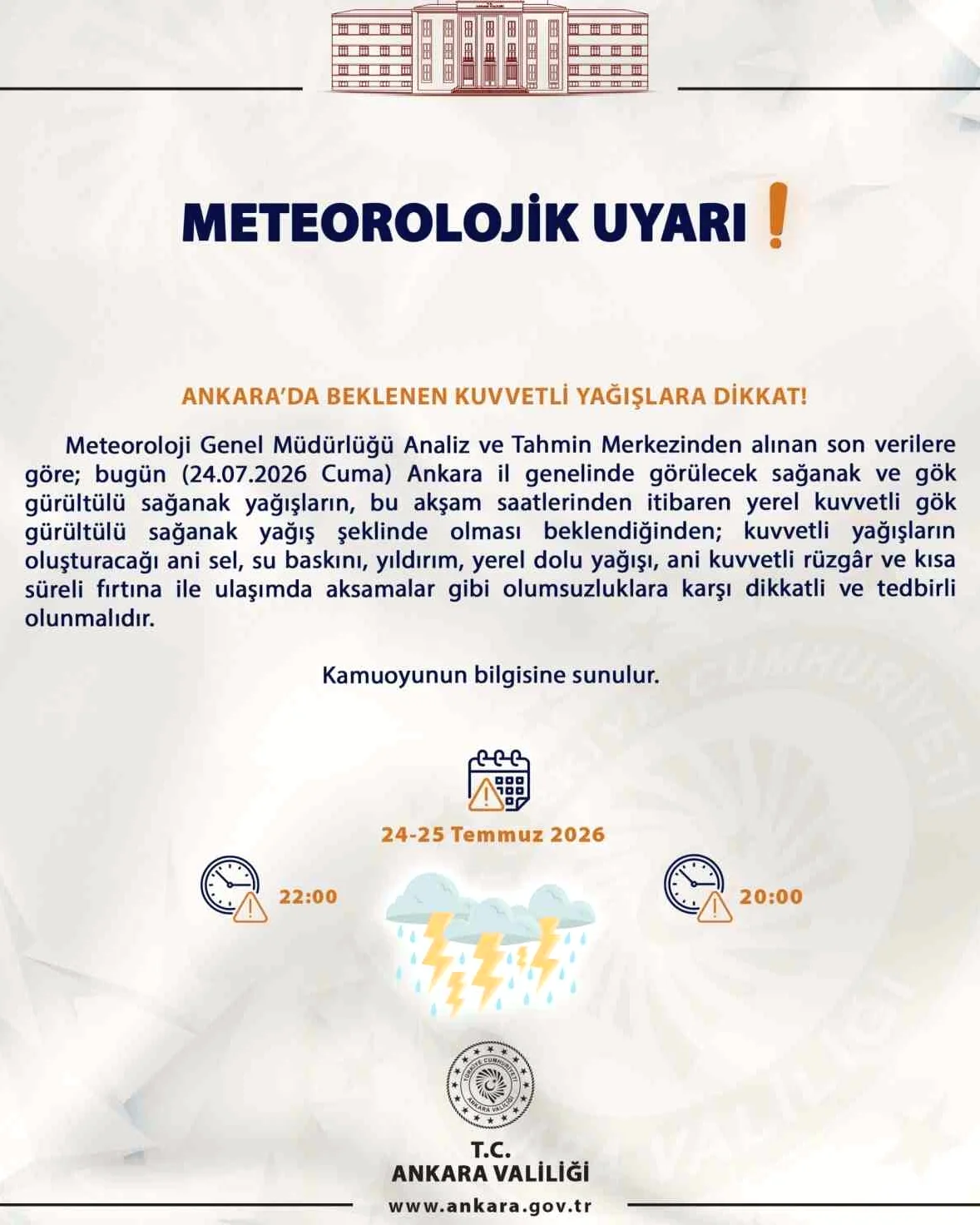 Ankara'da Kuvvetli Sağanak Yağış Bekleniyor